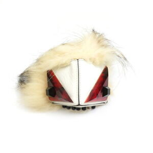 Fendi Monster Charm Leather Fur White Beige Black